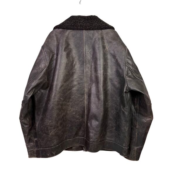 Gap Leather Bomber Jacket Cowhide OLD XL Black Sherpa Collar Trucker Vintage - Picture 7 of 11